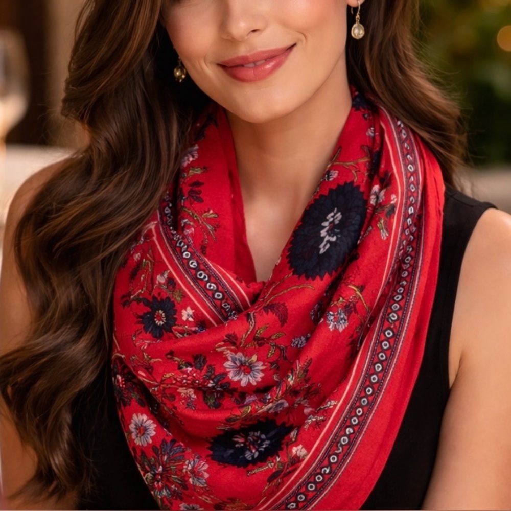 Floral Red Scarf